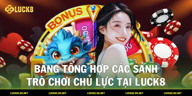 Bảng tổng hợp các sảnh trò chơi chủ lực tại LUCK8